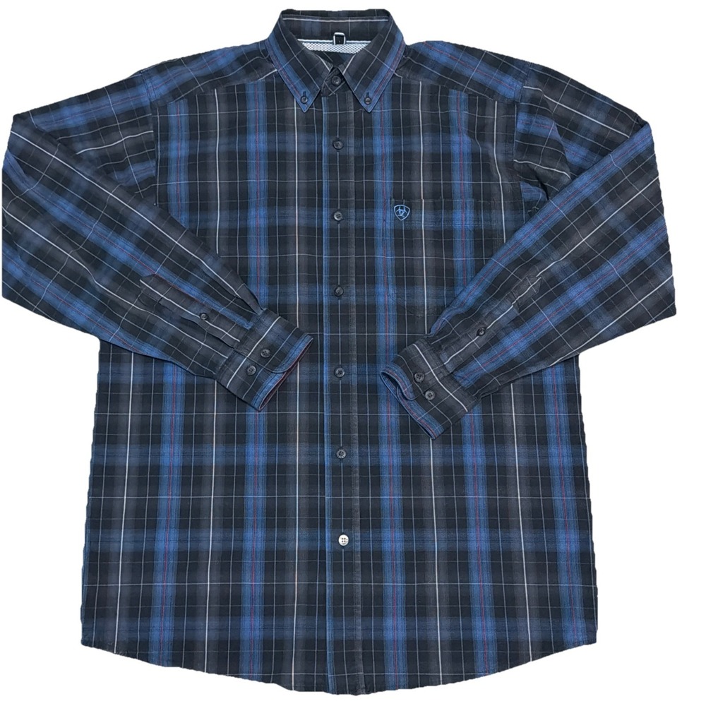 Ariat Pro Series Men's Button Down Shirt Small Blue Plaid Long Sleeve Pocket
